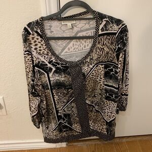 Dana Buchman Soft Comfy Tan Browns Animal print soft Comfy Top Blouse Size XL
